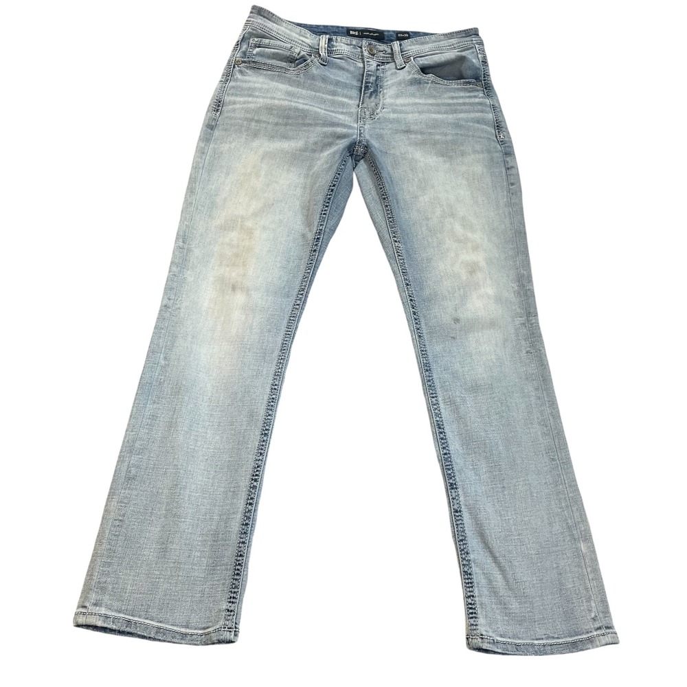 BKE Jake Straight Leg Jeans Mens 33x30 Faded Blue Stretch Denim Contrast Stitch